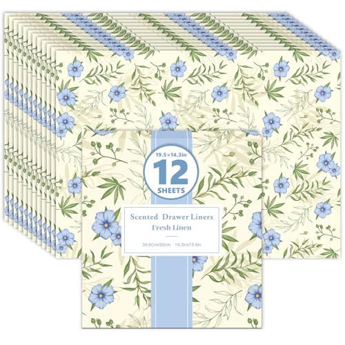 SCENTORINI Linen Scented Drawer Liners Scent Paper Liners for Wardrobe Bedroom Closet Shoe Cupboard 12 Sheets