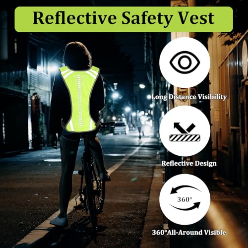 JIEYAO Reflektierende Weste, Einstellbar Sicherheitsweste Warnweste Fahrrad Atmungsaktiv Laufweste mit Tasche Reflektorweste Damen Herren Reflektoren Kleidung für Joggen Wandern Nacht Radfahren Laufen