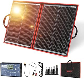 DOKIO 110 W 18 V moduł solarny monokrystaliczny, przenośny, składany panel słoneczny + kontroler solarny (wyświetlacz LCD + 2 wyjścia USB)