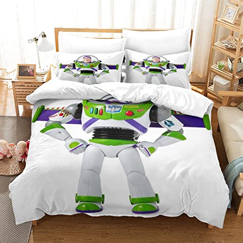 Juego De 3 Piezas Cama De Toy Story Impresa En 3D Buzz Lightyear Para Niños Y Adultos Patrón De Tela De () Juego De Funda Nórdica Con Fundas De Almohada Funda De Edredón De Microfibra Queen(228x228cm)