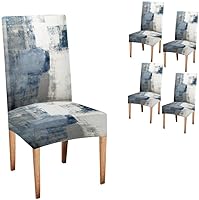 Vista 10 de TOMWISH Fundas para Sillas De Comedor 6, Fundas para sillas de comedor, pintura de arte abstracto, funda extraíble elástica de elastano para silla