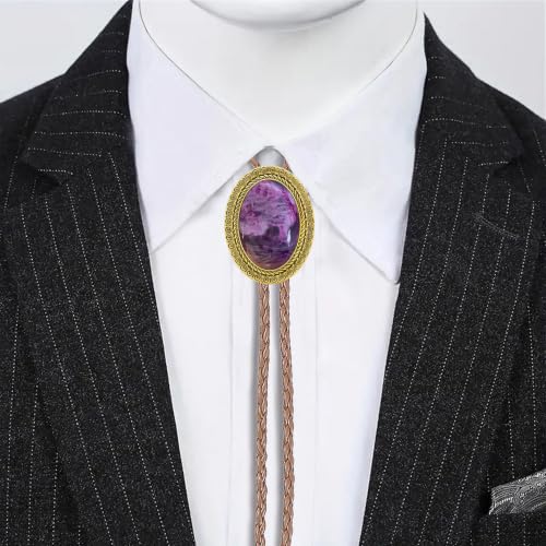 Image of Jeilwiy Bolo Tie for Men Real Stone Westwern Cowboy Ties Silver Bolos Women Leather Necktie Gift for Birthday Christmas