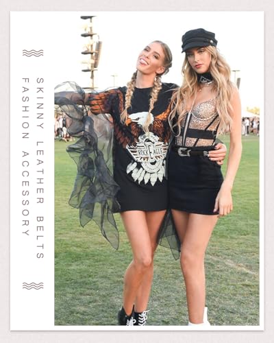 SUOSDEY Western Skinny Leather Belts for Women Adjustable Thin Waist Belt for Dresses with Vintage Buckle4