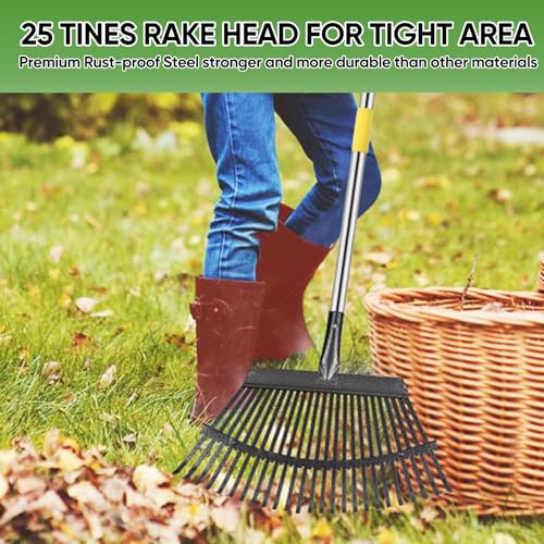 image for Coopvivi Rake Heavy Duty 6FT Long Garden Rakes , 18.5 Inch Wide Leaf R