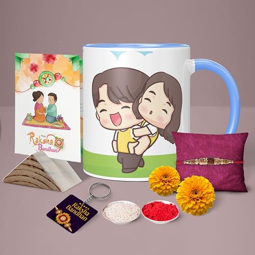 Image of NH10 Designs Raksha Bandhan Gifts Printed Mug with Keychain Best Rakhi Combo Gift for Brother & Sister Rakshabandhan Return Gifts for Sister White 350ml Coffee Mug(Pack of 5)(Combo Set)(RMCKRCG804)