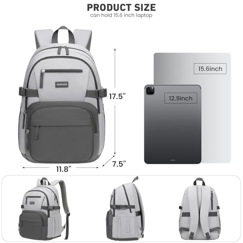 Image of WINDARS Backpack for School Girls, Cute High School Backpacks for Teens Women Student Large Bookbag 15.6 Inch Laptop Bag with USB Charger Port for College Work Travel Trip (Dark Grey & Light Grey)