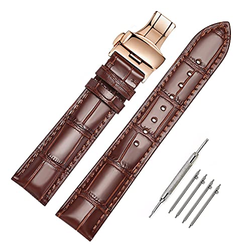 Image of Moran Genuine Leather Band Alligator and Cowhide Replacement Deployment Buckle Watch strap18mm to 24mm Crocodile Leather Strap for Men's and Women's
