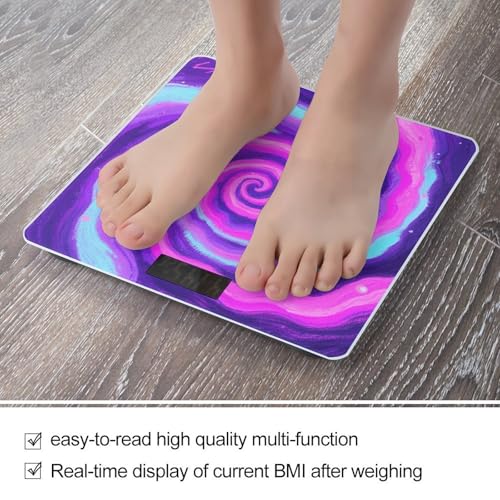 Báscula digital de baño patrón violeta y rosa con vidrio templado miniatura 5