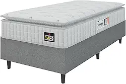 Cama Box Colchão Solteiro Espuma D33 Vangogh 88x188x67cm Branco/Cinza Hellen - Suporta até 120kg por Pessoa