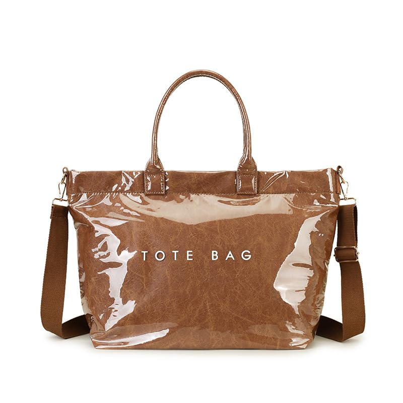 Image of GISMTR Large PVC Tote Bag for Women Letters Print Handbags Kraft Paper Shoulder Bag for Work Travel