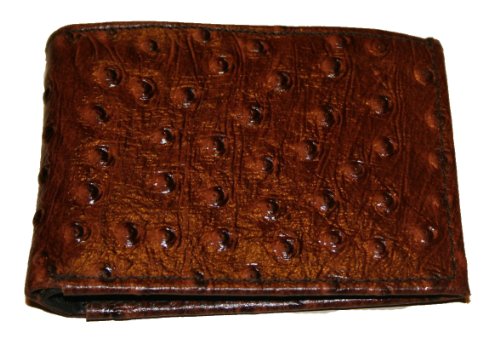Mens Wallet in genuine cow-hide(ostrich skin print) bifold brown