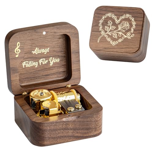 Bellumore Cant Help Falling in Lov Wind Up Wooden Music Box Vintage Musical Gifts for Birthday Christmas Valentines Day Anniversary (Walnut)