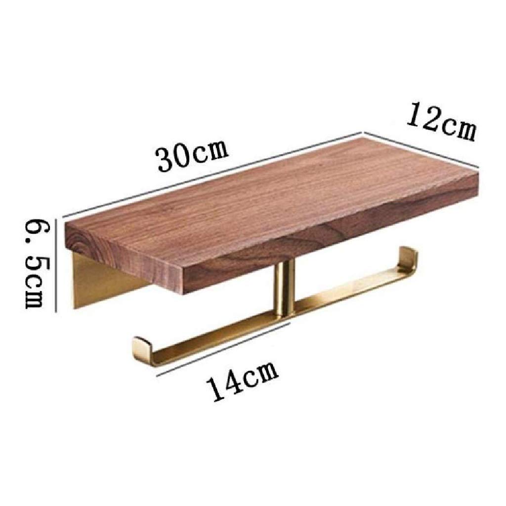 Aseo de papel de madera Holder-Industrial-doble del estilo del rollo del papel higiénico del titular, de latón de montaje en pared de tejido dispensador de rack con el estante de madera de alma