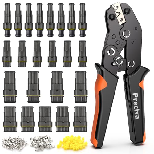 Kfz Stecker,Preciva 350 Stück Wasserdichtes Auto Anschluss Kit, Schnellverbinder mit Crimpzange(0.5-1.5mm²), Kabelstecker (1/2/3/4-polig) Fit für KFZ Motorrad Auto Boots LKW