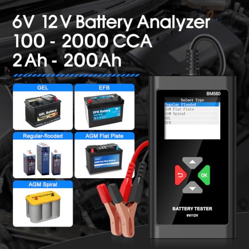 Image of BM560 6V 12V Car Battery Tester, 100-2000 CCA Voltage Tester 2Ah-220Ah Digital Auto Battery Analyzer Internal Resistance Tester Automotive Alternator for Cars /Trucks /Motorcycles /Boats