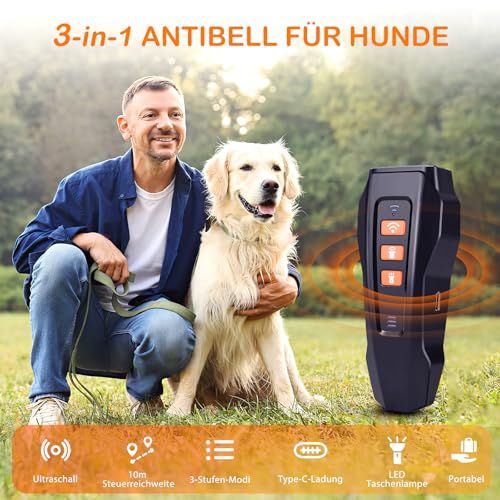 kacylzom Antibell für Hunde - Ultraschall Hundegebell Stopper mit 3 Einstellbaren Frequenzen Anti Bell Gerät Hunde 30 Fuß Reichweite Anti Bellen Funktion für Innen & Außengebrauch