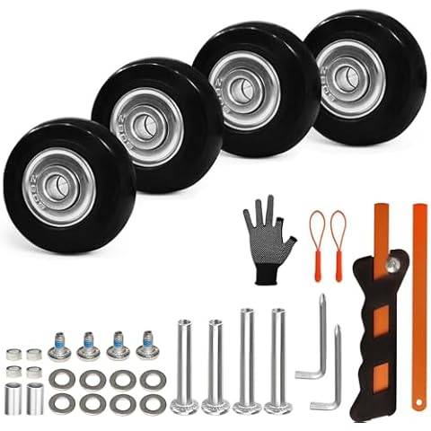 Luggage Wheels Replacement Kit 4PC Diameter 2in/50mm Thick 0.7in/18mm PU Wheels with Ball Bearing 3 Size Axles Full Set Repair Tool for Suitcase Trolley Bag Draw-bar Travel Box Cover