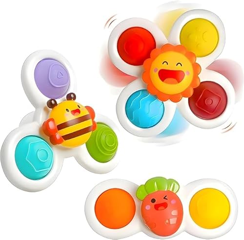 TREATY 3Pcs Suction Cup Spinner Toy, Bath Fidget Spinner for Babie| Baby Suction Spinner Toys for Toddler|Baby Fidget Spinner for Babie|Window Spinner Toy Unisex Under 6 Year (POP SPINNER)