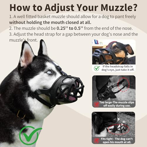 Image of Mayerzon Basket Dog Muzzle for Large Medium Small Dogs German Shepherd | Cage Mouth Guard to Anti Biting Chewing for Training Walking Grooming, with Adjustable Head Strap Secure in Place, Black L