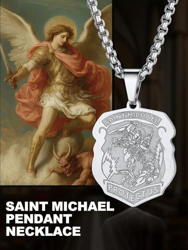 Image of U7 Saint Michael Necklace for Men,Stainless Steel /18K Gold Plated St Michael Archangel /Saint Benedict /Saint Christopher Pendant Amulet Necklace for Men Women