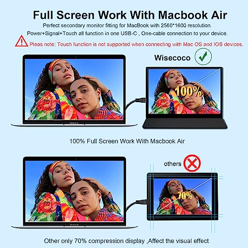 Image of wisecoco Portable Monitor 9 inch 2K 2560 * 1600 IPS Touch Screen 73% NTSC USB C HDMI Secondary External Computer Laptop LCD Monitor for MacBook Pro Air PC Laptop Phone Xbox PS5
