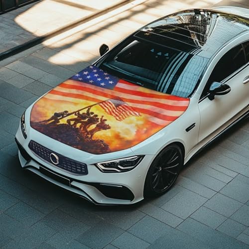 Image of Patriotism Design Car Hood Cover Elastic Polyester Car Hood Protector Waterproof Auto Flag Auto Exterior Accessories for Most Sedans SUV Pickup Trucks Jeeps