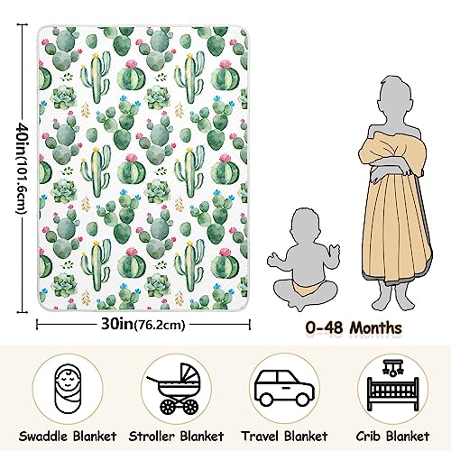 Image of Swaddle Blanket for Watercolor Cactus Baby Receiving Blanket Muslin Baby Swaddles Soft Cotton Breathable Nursery Blankets for Unisex Boys and Girls 30x40 Inch