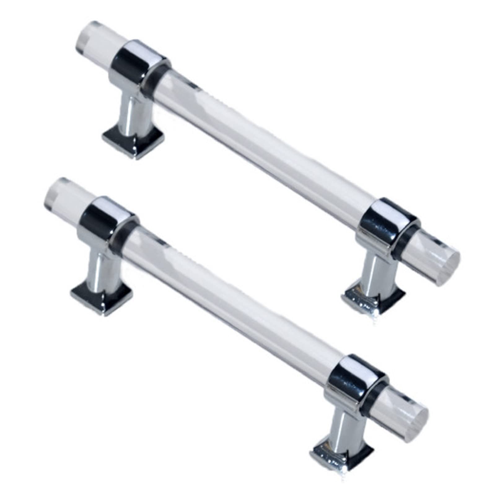 Niusabou One Color Bow Pulls Door Handles, Transparent Silver Acrylic Zincy Crystal Cabinet Wardrobe Handles 2 Pieces Multiple Sizes(Hole Distance 320Mm)