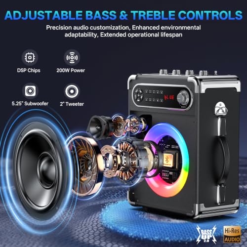Image of JYX 200W Karaoke Machine with 2 Wireless Microphones, Bass /Treble Control