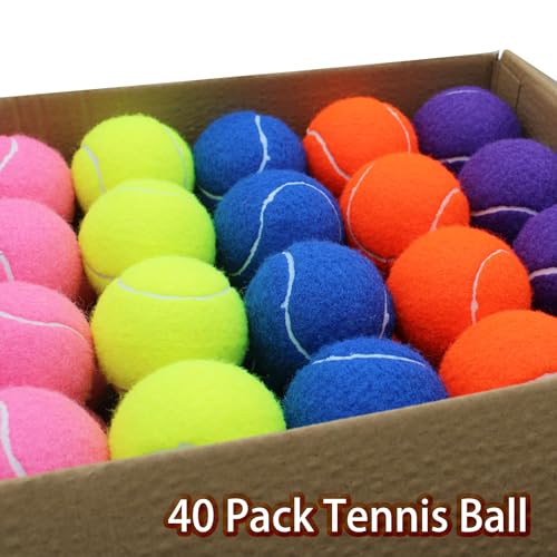 SHYUJAJIE Tennis Balls, 40 Pack Training Tennis Balls,High Elasticity Practice Tennis for Beginner, Exercise Playing Balls for Pet Dog (Multicolor)