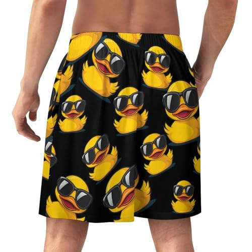 Yellow Rubber Duck in Glasses Men's Pajama Bottoms Lounge Pj Shorts Stretch Sleep Shorts for Home Vacation Beach3