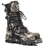  New Rock Rocker Newrock 591 S15 Schwarz Camouflage Tarnung Tarnflammen Flamme Motorradfahrer Biker-Unisex-Stiefel metallischer Reaktor Goth Emo Punk Biker Unisex Boots (12 UK / 46 EU)