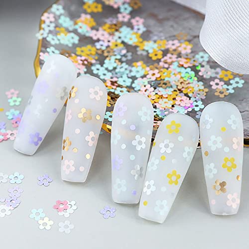 Dornail Plum Flower Nail Sequins, 6 Grids 3D Plum Blossom Sequin Holographic Glitter Colorful Flowers Glitter Flakes Floral Nail Glitter Sequins Nail Decorations For Nail Art Sequins Nail Supplies #TOP6