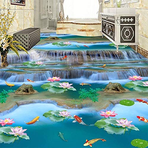 3D Stereo Waterfalls Landscape Floor Tiles Murals - Living Room Bathroom Floor Sticker Self Adhesive PVC Waterproof Wall Papers-200x100 CM