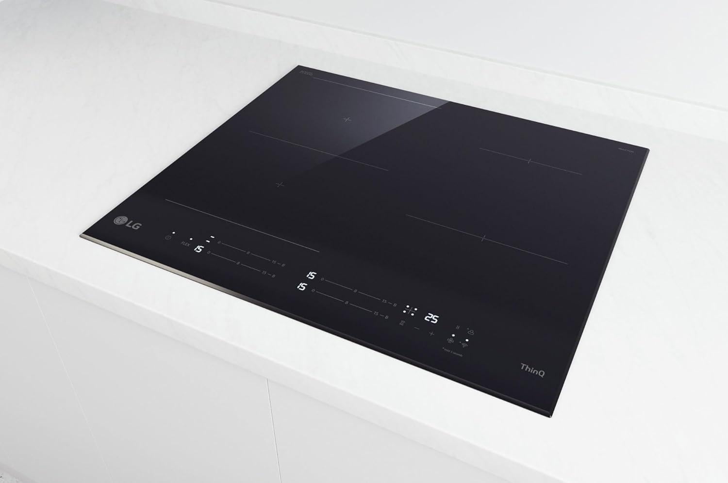 LG Płyta indukcyjna CBIZ2435B 60 cm, moc od 2,5 do 7,4 kW, 4 strefy całkowite, 1 strefa Flex, 15 poziomów mocy + doładowania, niezależne sterowanie dotykowe, Wi-Fi, szkło ceramiczne SCHOTT, kolor
