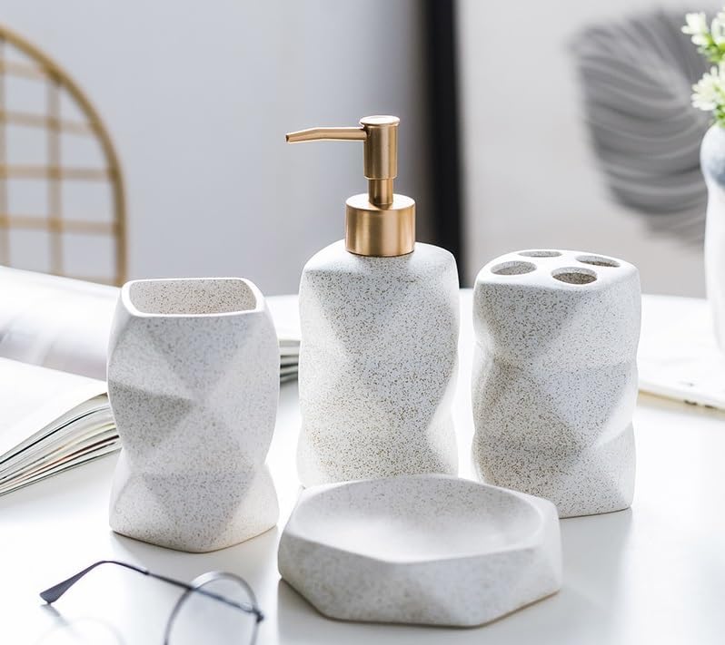 Kuber Industries Bathroom Accessories Set | Ceramic Bathroom Tooth Brush Holder | Bathroom Soap Holder Dish | Kitchen Soap Dispenser 380 ML | Water Cup 380 ML | ZX031WT-4T | Set of 4 | White (B0CS3CMFZL) Amazon Price History, Amazon Price Tracker