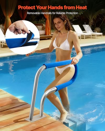 Image of VEVOR Pool Rail, 31 x 22 inch Pool Handrail, 220 lbs Load Capacity Heavy Duty 304 Stainless Steel Swimming Handrail, Detachable Nonslip Sleeve, Rich Accessories, for Poolside, Water Parks, Spa Centers