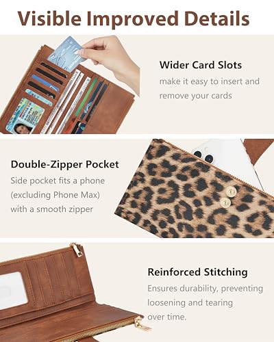 Image of Leopard Women's Wallet,Thin RFID Card Holder with Zipper Pocket | 12 Slot Wallet Organizer, Large Capacity, Vegan Leather, Coin Purse, Cash Compartment, Travel Wallet, Women Gift
