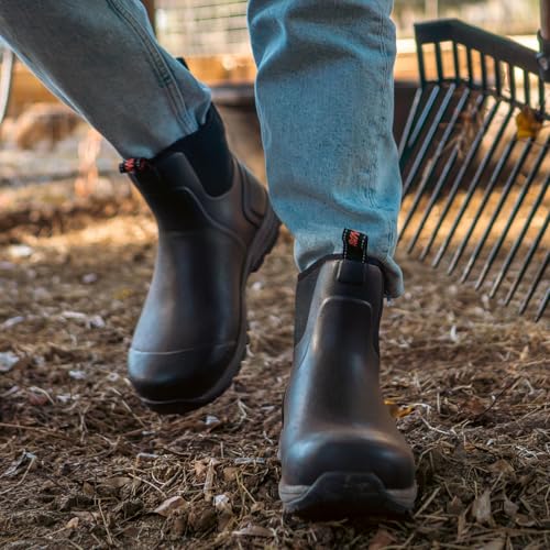 Showave Regenstiefel für Herren, wasserdicht, für Ausflüge, Gummistiefel, isoliert, Schlamm, Booties für Trekking, Gartenarbeit, Landwirtschaft, Camping, Angeln und Arbeit, Schwarz, 43 EU