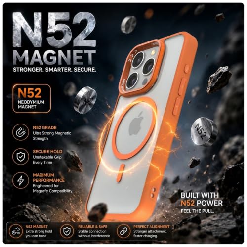 Image of Pikkme Back Cover for iPhone 16 Pro Max | Shockproof | Mag-Safe Compatible | Hard Transparent Back | Premium Raised Camera Protection | Bumper Case (Orange Mag-Safe)