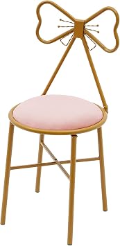 Modern Vanity Chair Stool Pink Butterfly Makeup Chair w/Butterfly Backrest and Pink Flannel Cushion Princess Leather Vanity Stool for Bedroom/Living Room
