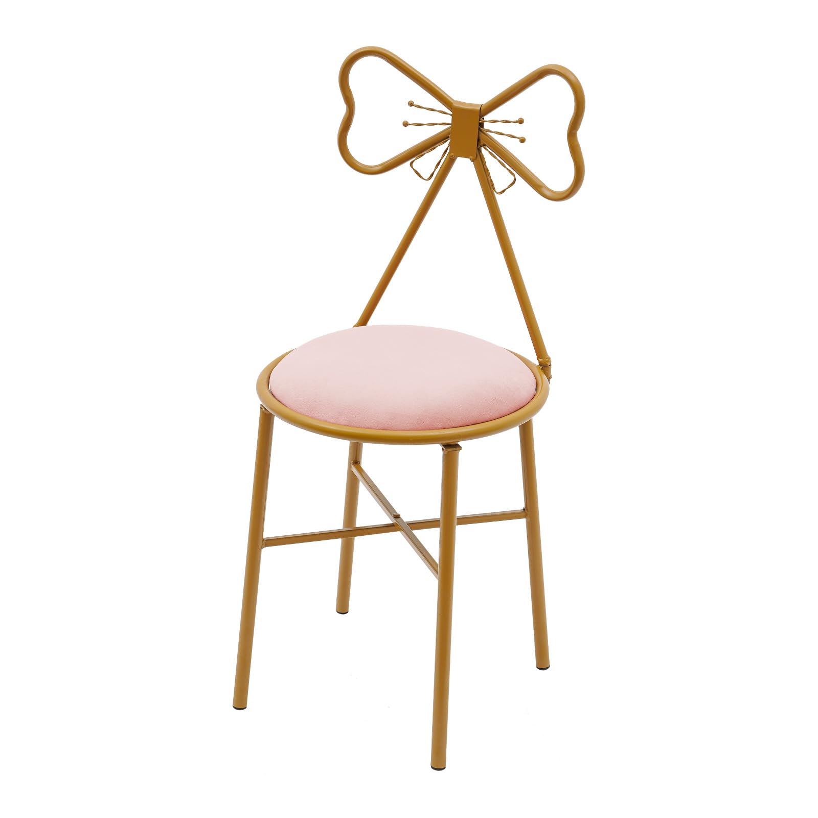 Knwigoe Butterfly Vanity Chair Make Up Chair for Vanity Modern Vanity Stool Chair with Butterfly Backrest and Pink Flannel Cushion Ottoman Metal Bow