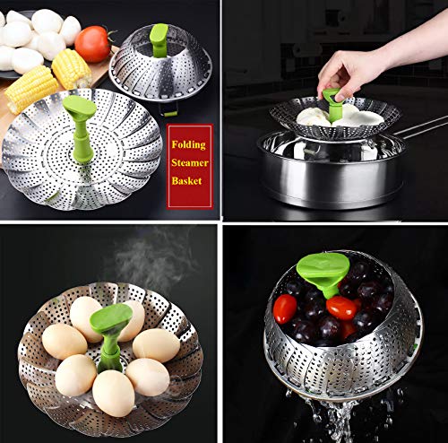 image for LTWQLing Vegetable Steamer Basket, Stainless Steel Folding Steamer Bas