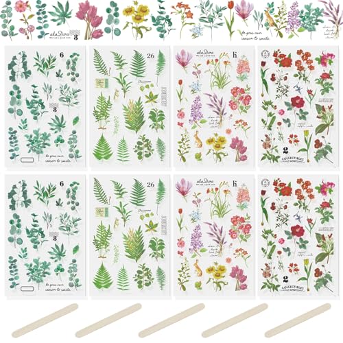 CRAFFANCY Pegatinas de transferencia para frotar, hojas de flores, álbumes de recortes, calcomanías transparentes para planificar flores, calcomanías estéticas