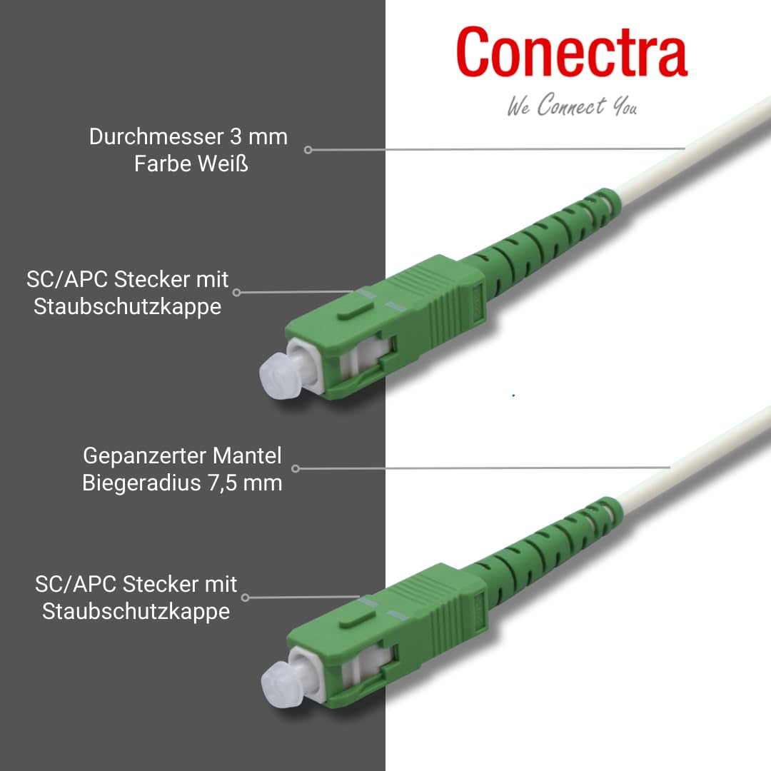 Cable de fibra óptica blindado | OS2 | SC/APC a SC/APC | blanco | ideal para redes domésticas | apto para Deutsche Telekom, Vodafone, 1&1, fibra óptica alemana y muchos más (longitud 100