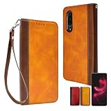 シズカウィル AQUOS zero 5G basic DX SHG02 ケース カバー 手帳型 本革調 レザーケース イエローブラウン×ブラウン 1個入り
