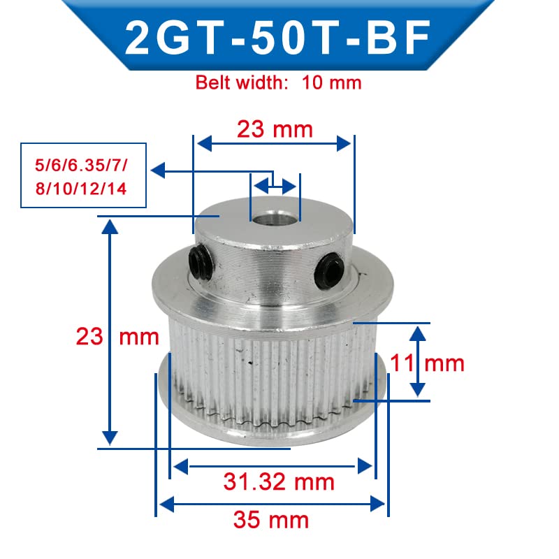 Timing Pulley GT2-50 Zähne Pulley Rad Bohrung 5/6/6,35/7/8/10/12/14 Mm BF Form Pulley Match Mit Breite 6/10 Mm GT2-timing Gürtel, Anti-rost und Anti-korrosion