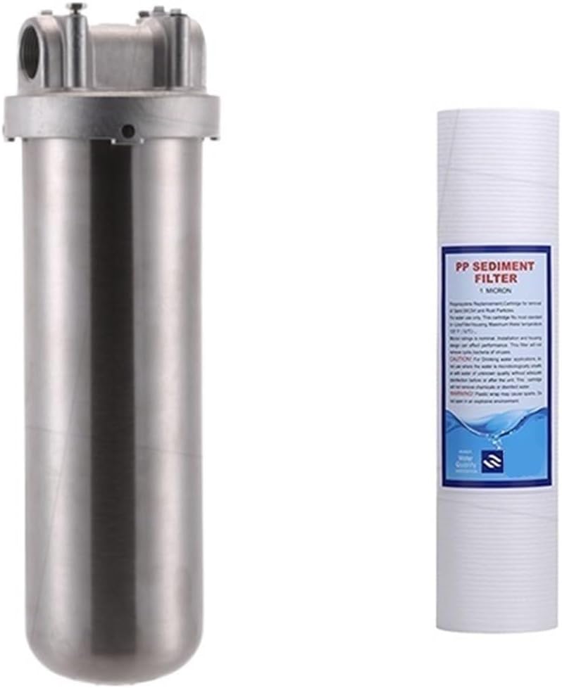 Stainless Steel Water Filter Housing Heavy Duty Silver Water Filter Shell 10 * 2.5inch Filter DN15 DN20 DN25 NPT Inlet and Outlet(10thread dn25 withPP)