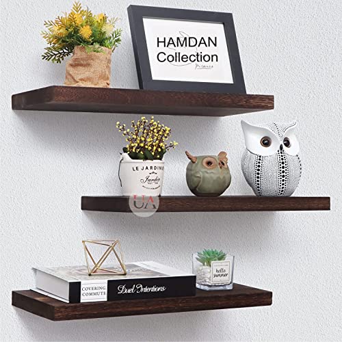 Image of Hamdan Collection Wood Shelves for Wall Storage, Wall Mounted Wooden Display Shelf for Bathroom Bedroom Living Room Hall Way Dining Room Kitchen Garage
