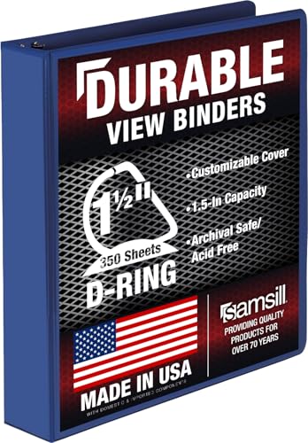Samsill Durable 1.5 inch 3 Ring Binder D Ring Binder 100% Recycled Chipboard Blue